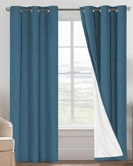 H.VERSAILTEX 100% Blackout Curtains for Bedroom Thermal Insulated Linen Textured Curtains Heat and Full Light Blocking Drapes Living Room Curtains 2 Panel Sets, Blue Sapphire, 42x84 Inch