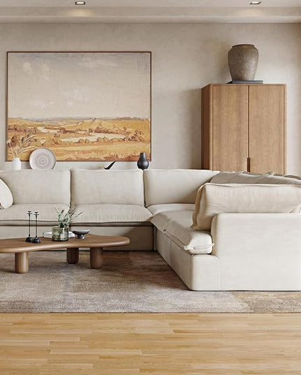 JACH V-Shaped Beige Cloud Couches, Convertible Modular Sofas, Minimalist Deep Seat Sofa, Down Fill Sectional, Couch Sofa Furniture for Living Room, Office, Apartment