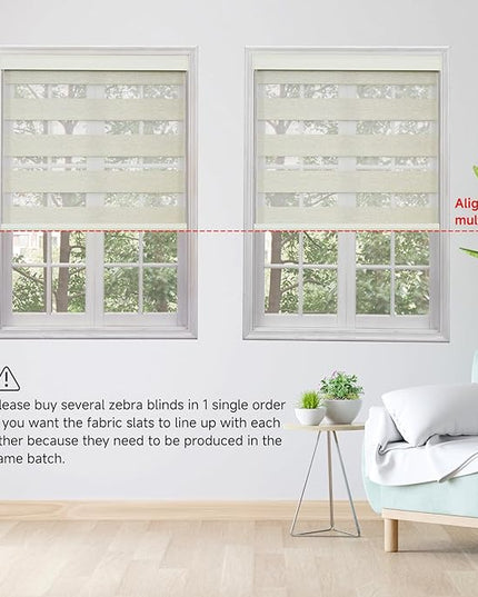 Cordless Motorized Zebra Blinds for Windows Blackout with Remote, Custom Dual Layer Smart Zebra Shades Work with Alexa Google, Automatic Electric Light Filtering Roller Sheer Shades, Beige
