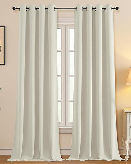 Simplebrand Natural Room Darkening Curtains for Bedroom Living Room 108 Inches Long 2 Panels Set, Thermal Insulated Curtains & Drapes, Solid Grommet Noise Reducing Window Treatment, W50 x L108 Inch