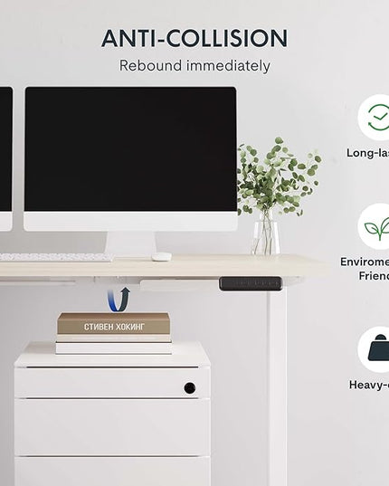 SANODESK L Shaped Standing Desk Adjustable Height, Electric Corner Standing Desk, 63 x 48 inch Sit Stand Computer Table with Splice Board, Maple