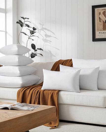 Basic home14x24 Decorative Throw Pillow Inserts-Down Feather Pillow Inserts-Oblong-Cotton Fabric-Set of 2-White.