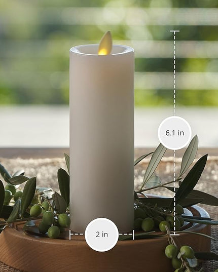 Luminara Classic Slim Flameless LED Candle, White 2" x 6.1", Battery Operated Moving Flame Pillar w/Timer, Safe Realistic Wax Candle, Home Decor