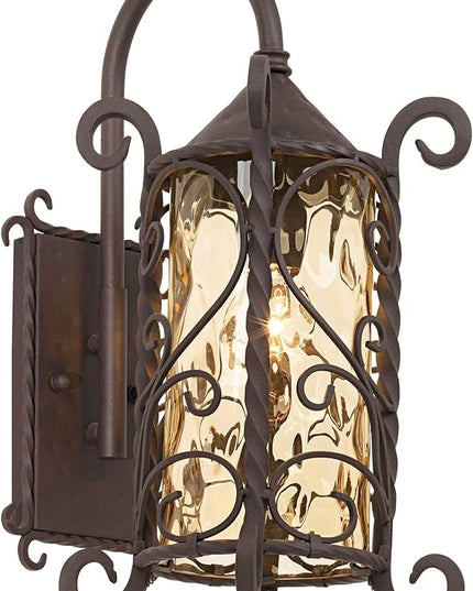 John Timberland Casa Seville Rustic Outdoor Wall Light Fixture Dark Walnut Twists 18 1/2" Champagne Hammered Glass for Exterior House Porch Patio Outside Deck Garage Yard Front Door Garden Home