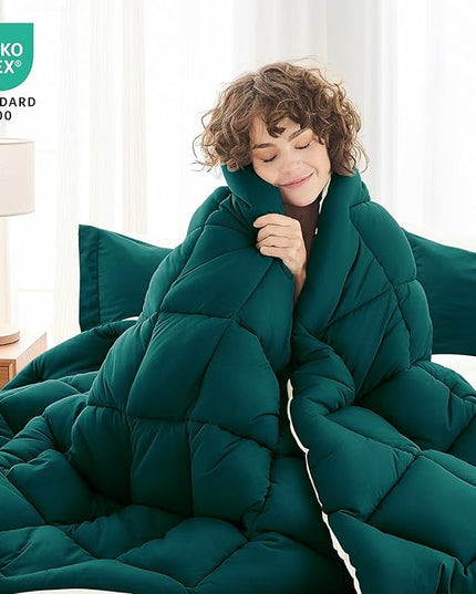MUXHOMO 7 Pieces Full Comforter Set, Reversible Bed in a Bag Full Size, All Season Bedding Set with Comforter, Flat Sheet, Fitted Sheet, Pillowcases & Shams, Peacock Blue & Ivory