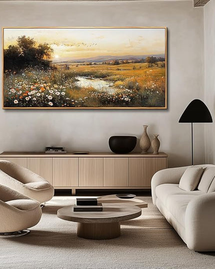 Wood Farmed Canvas Wall Art For Living Room Large Wall Decor For Office Bedroom Decorations Prairie Puddle Landscape Pictures Farmhouse Painting Artwork Room Wall Mural Aesthetic Home Decor 30x60 In