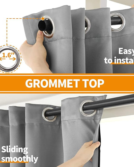 YoungsTex 100% Blackout Curtains Thermal Insulated Grommet Top Total Blackout Window Curtains for Bedroom with Black Back, 2 Panels, Light Grey, 42 x 72 Inch