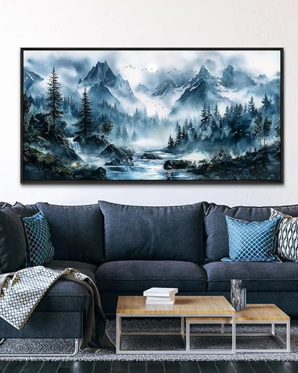 ERQINHUA Large Wall Decor For Bedroom Black Framed Canvas Wall Art For Living Room Office Decorations Misty Forest Wall Paintings Tree Landscape Pictures Artwork Modern Home Decor 30x60 Inches