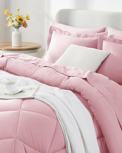 CozyLux Queen Comforter Set Pink - Bed in a Bag Queen Size 7 Pieces, Luxury Soft Bed Set for All Seasons, Bedding Set with Down Alternative Comforter, Sheets, Pillowcases & Shams