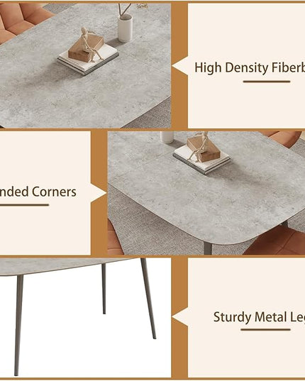 55.1'' Dining Table Set for 4,Modern Wood Dining Table,Leather Dining Chairs 4,Table and Chairs Set of 4,Ideal for Kitchen Dining Room (Gray Table + 4 Gray Chairs, 55.1")