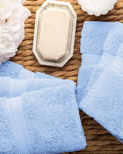 Superior Egyptian Cotton Pile Face Towel/Washcloth Set of 6, Ultra Soft Luxury Towels, Thick Plush Essentials, Absorbent Heavyweight, Guest Bath, Hotel, Spa, Home Bathroom, Shower Basics, Light Blue
