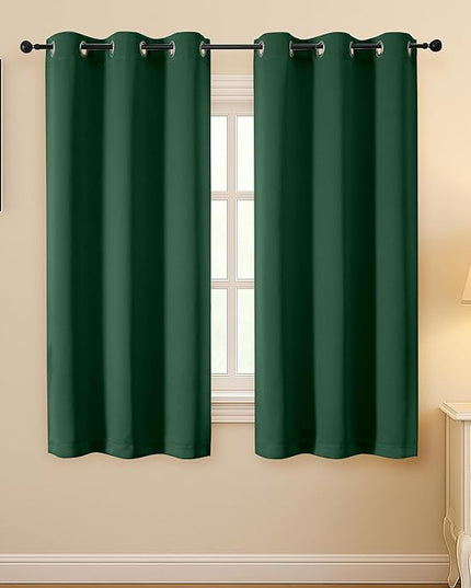 Simplebrand Ever Green Room Darkening Curtains for Bedroom 63 Inch Length 2 Panels Set, Thermal Insulated Energy Saving Curtains for Kids Room, Grommet Solid Nursery Window Treatment Drapes, W40 x L63