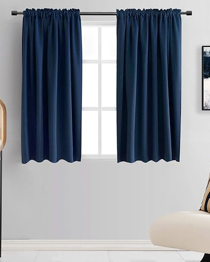 DONREN Navy Blue Blackout Curtain Drapes for Bedroom - Thermal Insulated Room Darkening Rod Pocket Window Curtains for Craft Room (Dark Blue,42 W X 54 Inch Length,Set of 2 Panels)