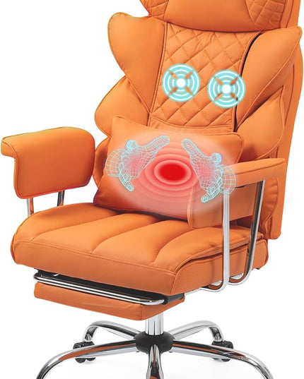 DYHOME 500 lbs Reclining Massage Office Chair with Foot Rest, Executive Home Office Chairs for Heavy People, High Back Computer Desk Chair, Pocket Spring Cushion, Big and Tall Ergonomic Chair, Orange