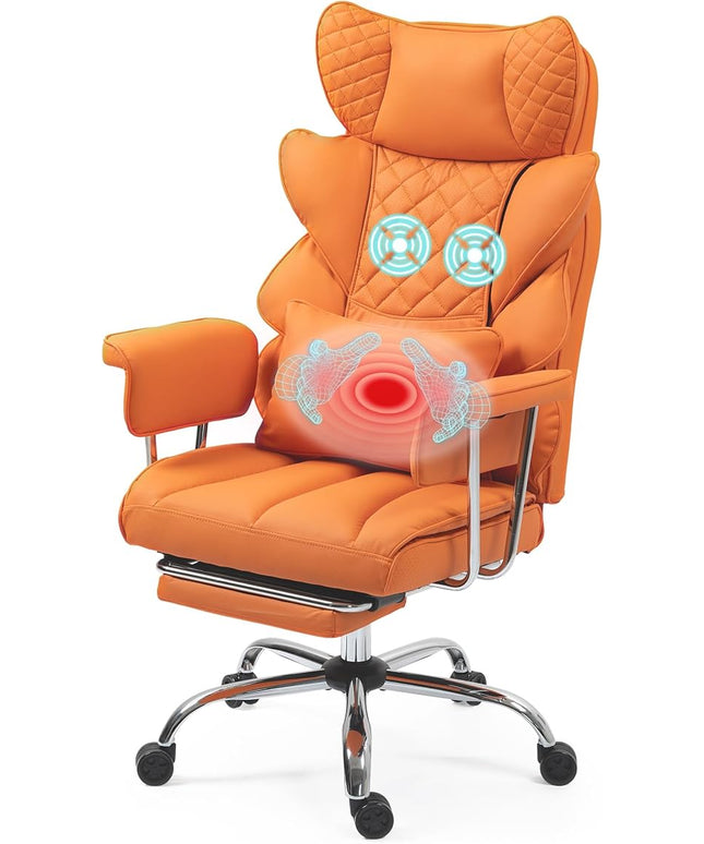 DYHOME 500 lbs Reclining Massage Office Chair with Foot Rest, Executive Home Office Chairs for Heavy People, High Back Computer Desk Chair, Pocket Spring Cushion, Big and Tall Ergonomic Chair, Orange