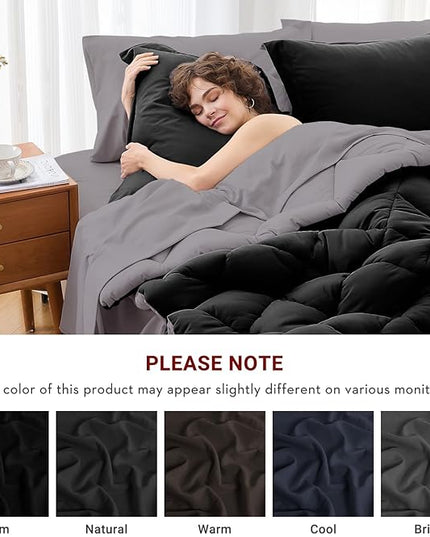 MUXHOMO 7 Pieces King Comforter Set, Reversible Bed in a Bag King Size, All Season Bedding Set with Comforter, Flat Sheet, Fitted Sheet, Pillowcases & Shams, Black & Soot