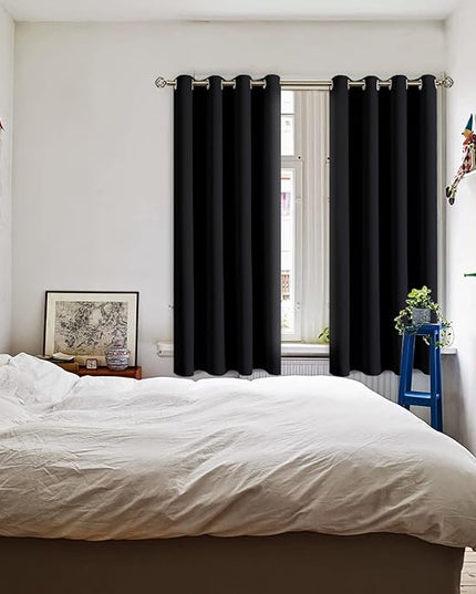BGment Black Blackout Curtains for Bedroom 63 Inch Length 2 Panels Set, Room Darkening Light Blocking Thermal Insulated Grommet Window Drapes, Each Panel 46 Inch Wide