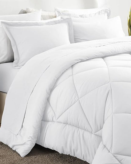 CozyLux Queen Comforter Set White - Bed in a Bag Queen Size 7 Pieces, Luxury Soft Bed Set for All Seasons, Bedding Set with Down Alternative Comforter, Sheets, Pillowcases & Shams