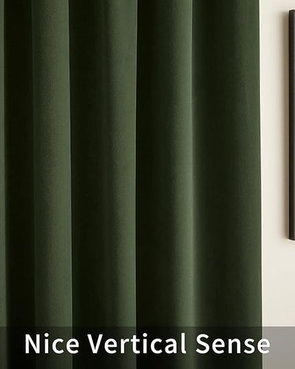 Joydeco Olive Green Velvet Curtains 102 inch Length 2 Panels, Luxury Blackout Rod Pocket Thermal Insulated Window Curtains, Super Soft Room Darkening Drapes for Living Room Bedroom,W52 x L102 inches