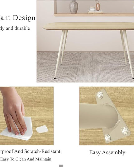 47.2'' Modern Farmhouse Dining Table, Wooden Rectangular Dining Table with Metal Legs for 4 People for Dining Room, Kitchen, Living Room (Cat Scratch Table, 47.2")