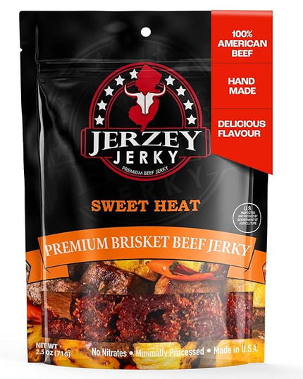 Jerzey Jerky Sweet Heat Brisket Jerky 2.5oz – High Protein, Gluten Free and Healthy Beef Snacks with Rich, Authentic Flavor