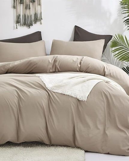 Luxlovery Cream Coffee Comforter Set Queen Beige Khaki Bedding Comforter Set Solid Dark Champagne Blanket Quilts Ultra Soft Breathable Taupe Color Bed Set