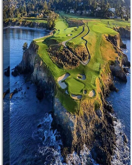 Pebble Beach Golf Course Canvas Wall Art for Living Room Bedroom Bathroom Home Decorations Sports Landscape Office Room Decor Golf Framed Artwork Giclee Prints Ready to Hang(18''W x 24''H)