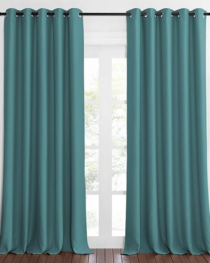 NICETOWN Sliding Door Window Treatment Blackout Patio Door Curtain Panels, Privacy Thermal Drapes for Bedroom Living Room Department with Grommet Top (Sea Teal, W66 x L110)