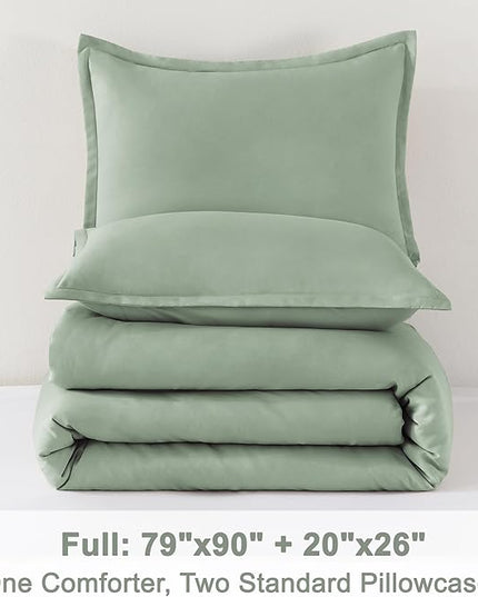 Litanika Comforter Full Size Set Sage Green, 3 Pieces Lightweight Bed Set, Solid Bedding Comforters Sets, Soft All Season Down Alternative Quilt Blanket