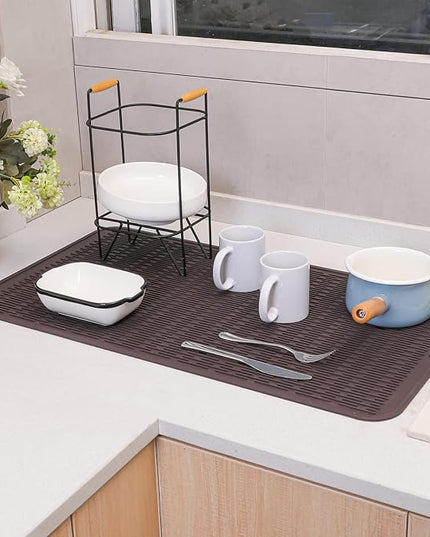 Silicone Dish Drying Mat for Multiple Usage,Easy clean,Eco-friendly,Heat-resistant Silicone Mat for Kitchen Counter or Sink,Refrigerator or Drawer Liner Coffee 4XL 32 inches x 18 inches