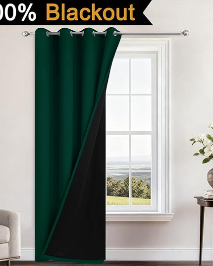 Yakamok 100% Blackout Curtains 84 Inches Long, 2 Thick Layers Heat and Full Light Blocking Soft Thermal Insulated Drapes for Bedroom(52" Wide Each Panel, Green, 1 Panel)