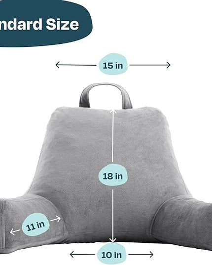 LINENSPA Reading Pillow with Shredded Memory Foam- Back Pillow for Sitting in Bed, Reading, Gaming, Watching TV – Chair Pillow with Arms, Dorm Room Essentials, Stone