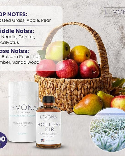 Levona Scent Essential Oil - Fresh Aroma for Home, Office, Hotel & Spa, Perfect in Humidifiers and Diffusers, Luxury Fragrance, with Sandalwood, Amber, Winter Fir Notes - 500ml/ 17 fl oz, Holiday Fir