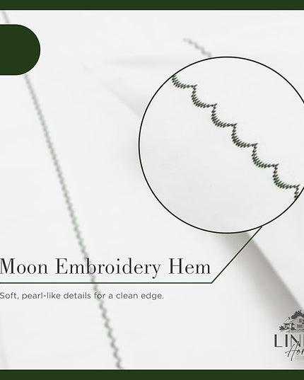 Linen Home 100% Cotton Percale Moon Scallop Hem Pillowcases Queen/Standard Size, Olive Green, 2 Pieces of Pillow Case, Crisp and Cool Strong Bed Linen, 20 inches X 30 inches