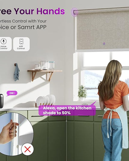 Astomi Motorized Roller Shades for Windows, Blackout Automatic Blinds with Remote, Smart Blinds, Voice Control, Compatible with Alexa, Google, Custom Size, Linen Beige