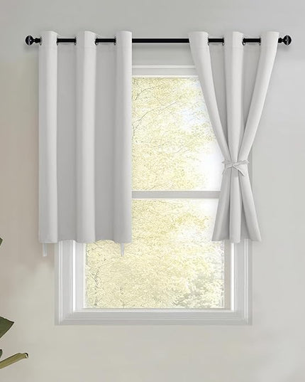 JIUZHEN Short Curtains Kitchen Half Window Blackout Curtains with Tiebacks for Baseroom Shadows, Grommet Curtains for Living Room, Set of 2 Window Curtain Panels, 42 x 30 Inch Length, Greyish White