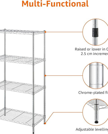 Amazon Basics 4-Shelf Adjustable, Storage Shelving Unit, (200 Pound Loading Capacity per Shelf), Steel Organizer Wire Rack, 13.4"D x 23.2"W x 48"H, Chrome
