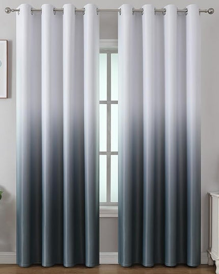 Estelar Textiler Steel Grey and Greyish White Ombre Blackout Curtains, Full Room Darkening Drapes for Living Room, Grommet Thermal Insulated Curtain Panels for Bedroom, 52Wx96L, 2 Panels