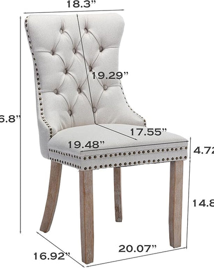 SoarFlash Linen Fabric Dining Chair Set of 6, Upholstered Tufted Dining Room Chair with Nailhead Trim,Solid Light Color Wood Leg for Kitchen (Beige)