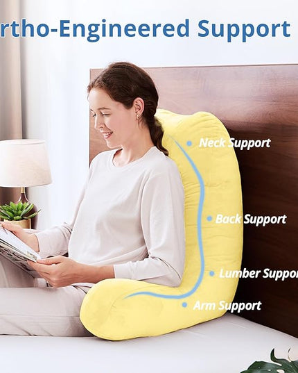 Sasttie 25-inch Reading Pillows for Sitting in Bed Adult, Jumbo Velvet Back Pillow Bed Sitting Up, XL High Back-Rest Support Cushion for Sit Up on Couch & Floor, Oeko-Tex Certified, Light Yellow