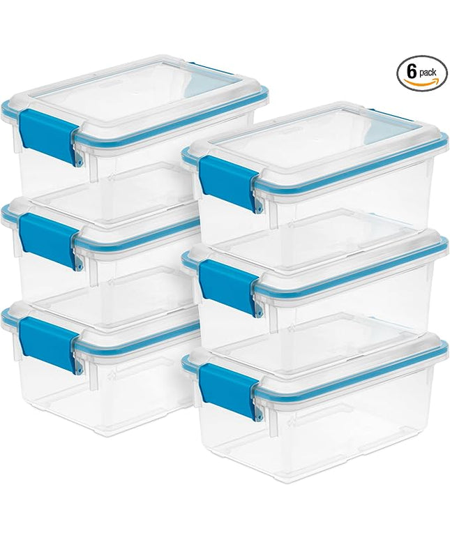 Sterilite 6-Pack Gasket Box, Weather-Resistant Storage Bins with Latching Lids, 7.5 Quart - Heavy-Duty Organizing Containers for Closet, Bathroom, and Office
