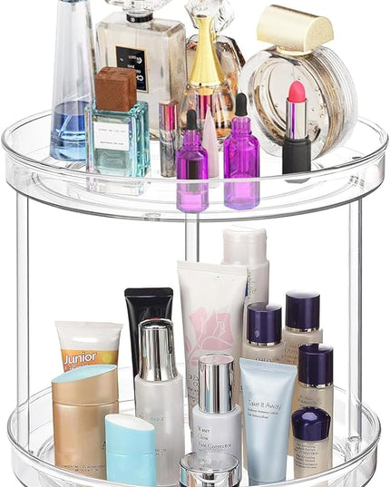 URALFA 2 Tier Lazy Susan Turntable, 9 Inch Clear Tiered Lazy Susan Organizer, 360 Rotating Spinner Organizer for Kitchen, Pantry, Counter, Sink