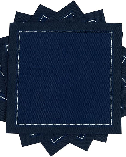 Five Star Napkins Luxury Cotton Cloth Cocktail Napkins - Bar Napkins, Party Napkins, Beverage Napkins, Events, Holiday, Wedding, Birthday, Parties - 4.5" x 4.5" - Disposable (50 x) Midnight Blue