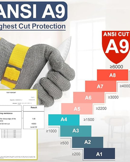 Dowellife ANSI A9 Cut Resistant Glove Food Grade, Stainless Steel Mesh Metal Knife Cutting Glove for Butcher Oyster Shucking Kitchen Mandoline Chef Slicing Fish Fillet(X-Large-12 Pcs)