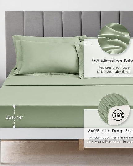 Love's cabin Queen Comforter Set Sage, 7 Pieces Queen Bed in a Bag, All Season Bedding Sets with 1 Comforter, 1 Flat Sheet, 1 Fitted Sheet, 2 Pillowcase and 2 Pillow Sham