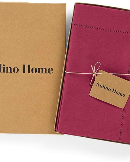 Solino Home Linen Cloth Napkins Set of 4-100% Pure Linen Beet Dinner Napkins 20 x 20 Inch for Christmas, Winter, New Year - Classic Hemstitch, Handcrafted and Machine Washable