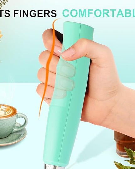 YUSWKO Baby Blue Handheld Milk Frother Wand for Coffee, Rechargeable Electric Whisk with 3 Heads 3 Speeds Drink Mixer Coffee Frother For Latte, Cappuccino, Hot Chocolate, Egg