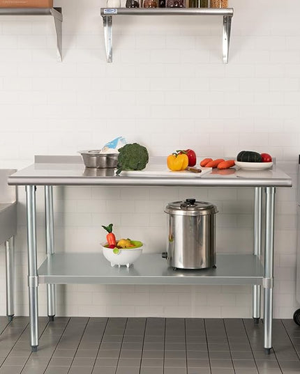 HARDURA Stainless Steel Prep & Work Table 30 x 60 Inches NSF Heavy Duty Commercial with Undershelf and Backsplash, Galvanized Legs for Commercial Food Prep
