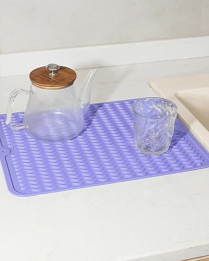 Silicone Dish Drying Mat for Multiple Usage,Easy clean,Eco-friendly,Heat-resistant Silicone Mat for Kitchen Counter or Sink,Refrigerator or drawer liner Light Purple L 16 inches x 12 inches