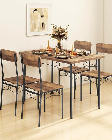 GOFLAME 5-Piece Dining Table Set for 4, Rectangular Kitchen Table and 4 Chairs with Metal Frame, Space Saving Industrial Dinette Set for Dining Room, Breakfast Nook, Small Space